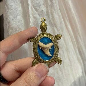 Bronze Turtle Pendant with Real Shark Tooth